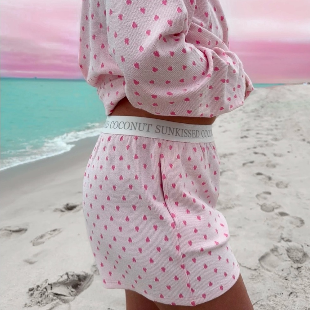 Sunkissed Coconut Pink Heart Shorts Comfy Lounge Shorts NEW
